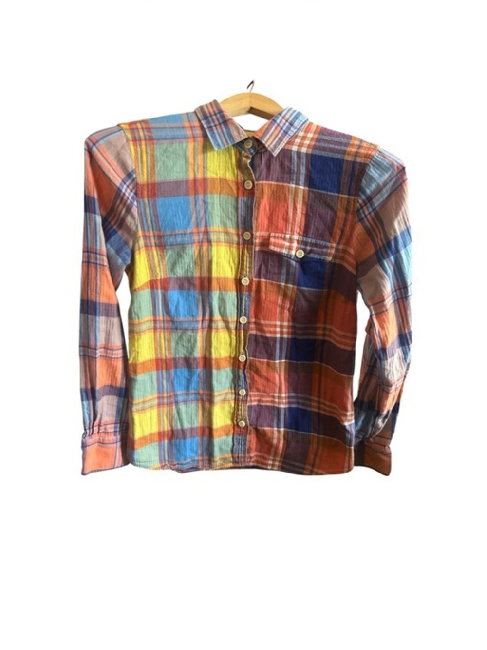 J. Crew Multicolor Plaid Boy Button-Down Shirt - Orange & Blue  99% Cotton Top